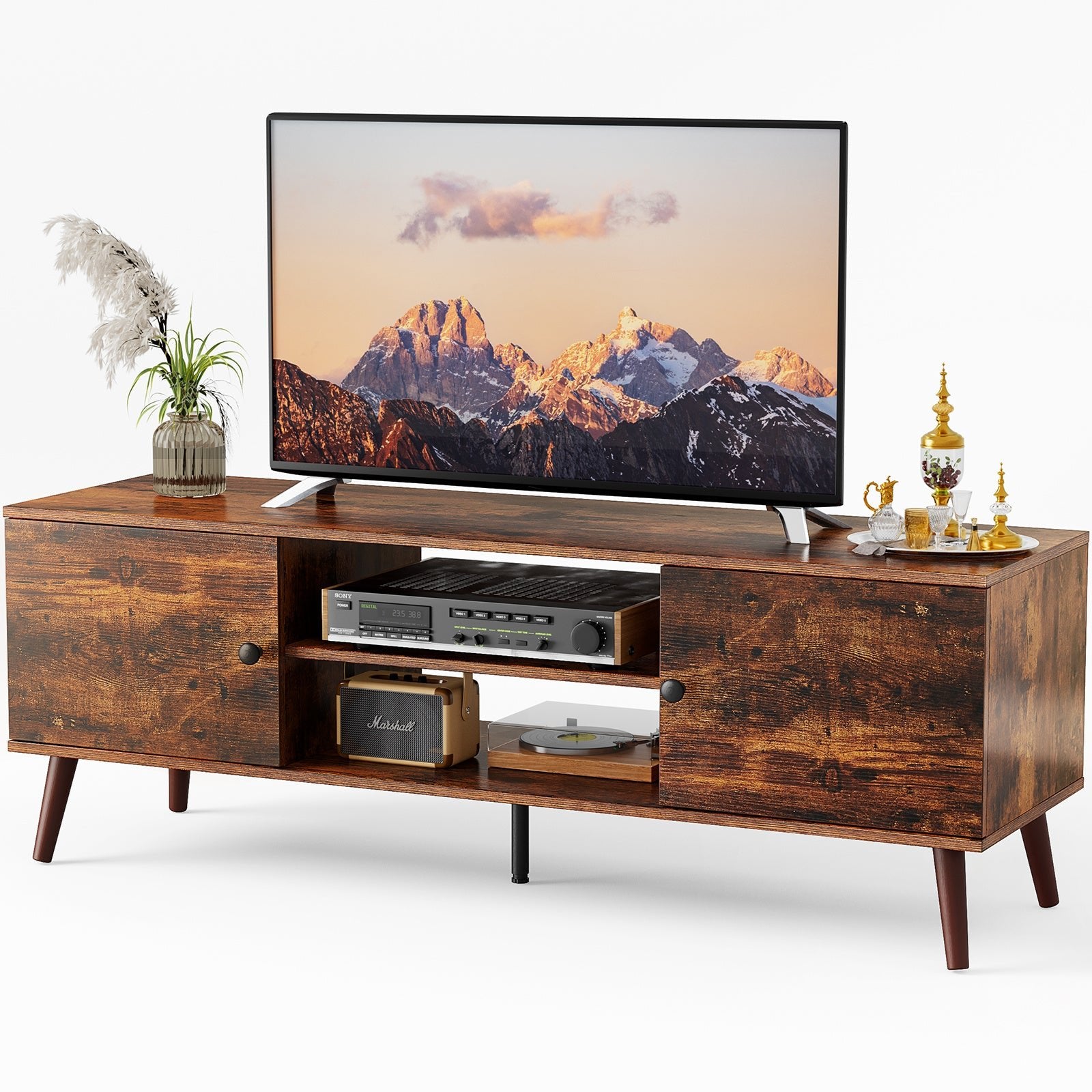 Mid - Century Modern 55 - 60 Inch TV Stand with Storage, Adjustable Shelves, and Cable Management – Entertainment Console for Living Room or Bedroom - goosavvy.com