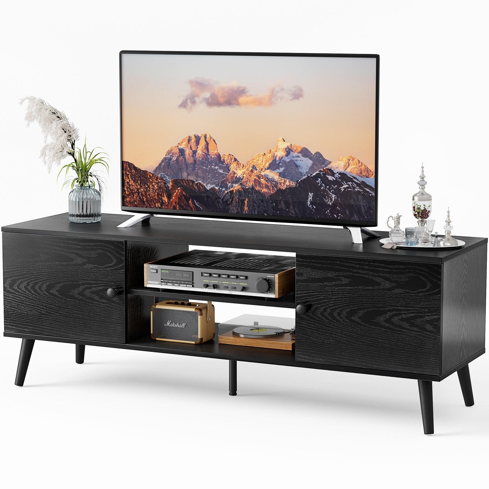 Mid - Century Modern 55 - 60 Inch TV Stand with Storage, Adjustable Shelves, and Cable Management – Entertainment Console for Living Room or Bedroom - goosavvy.com