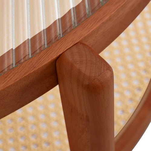 Mid - Century Modern Round Coffee Table with Glass Top & Rattan Shelf – 35" Solid Wood 2 - Tier Boho Center Table for Living Room, Apartment, Small Spaces - goosavvy.com