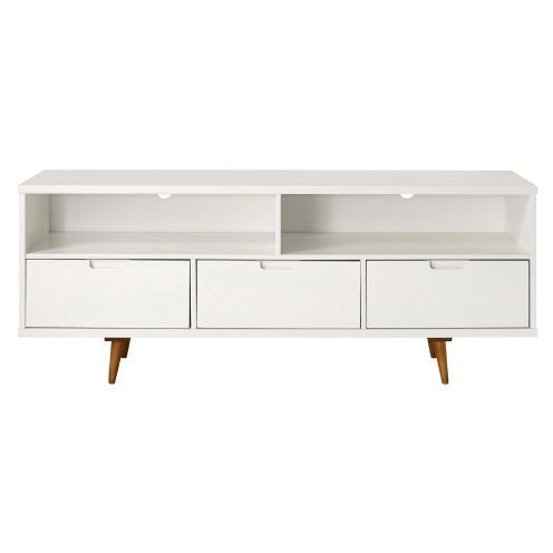 Mid - Century Modern Solid Wood TV Stand with 3 Drawers for TVs up to 65", White - goosavvy.com