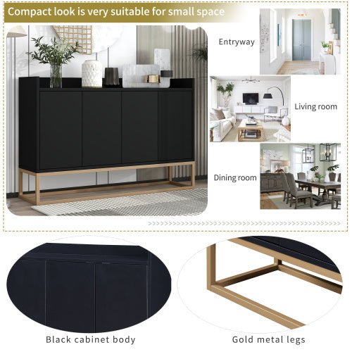 Modern Black Sideboard Buffet Cabinet with Ample Storage & Gold Legs - goosavvy.com