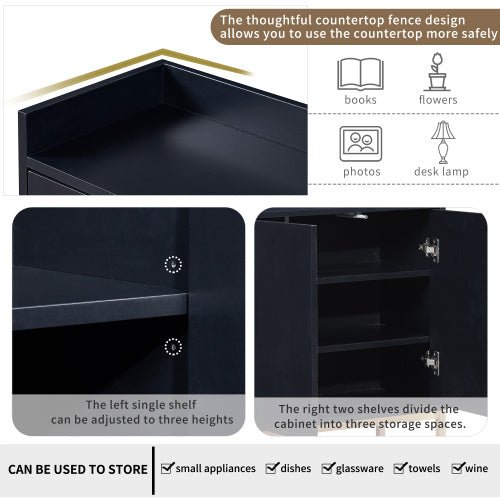 Modern Black Sideboard Buffet Cabinet with Ample Storage & Gold Legs - goosavvy.com