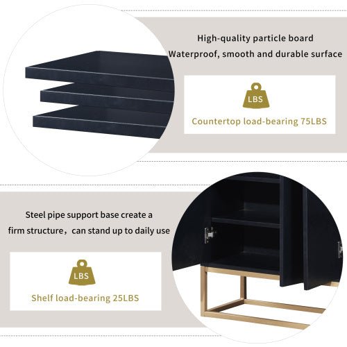 Modern Black Sideboard Buffet Cabinet with Ample Storage & Gold Legs - goosavvy.com