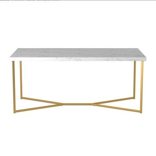 Modern Glam Faux Marble Coffee Table with Gold Metal Base - goosavvy.com