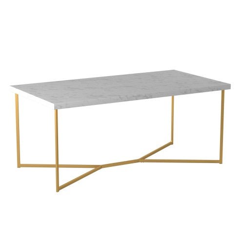 Modern Glam Faux Marble Coffee Table with Gold Metal Base - goosavvy.com