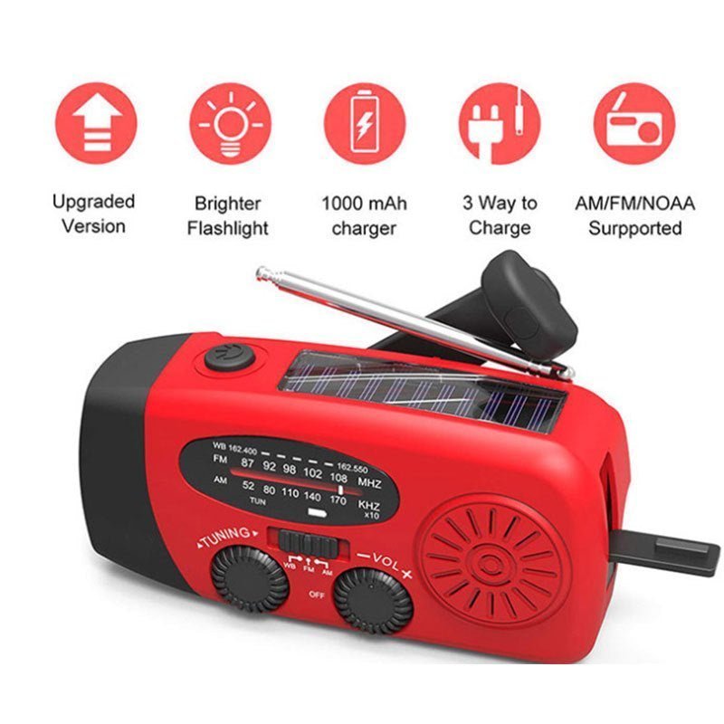 Portable Solar Hand Crank Emergency Radio with LED Flashlight, 2000mAh Power Bank, SOS Alarm, and Weather Updates – Ideal for Camping, Hiking, and Travel - goosavvy.com