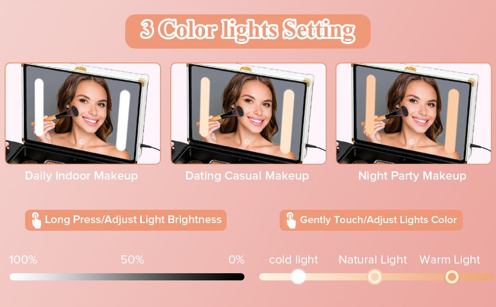 Portable Travel Makeup Case with LED Mirror, Lock, Dividers & Brush Holder - goosavvy.com
