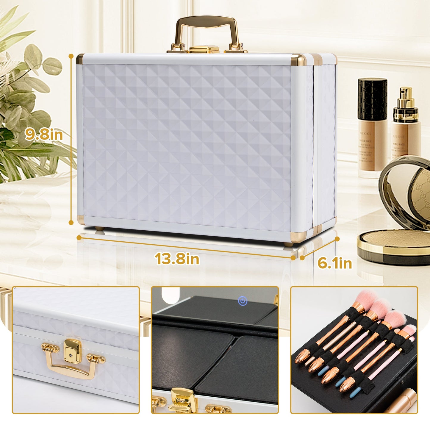 Portable Travel Makeup Case with LED Mirror, Lock, Dividers & Brush Holder - goosavvy.com