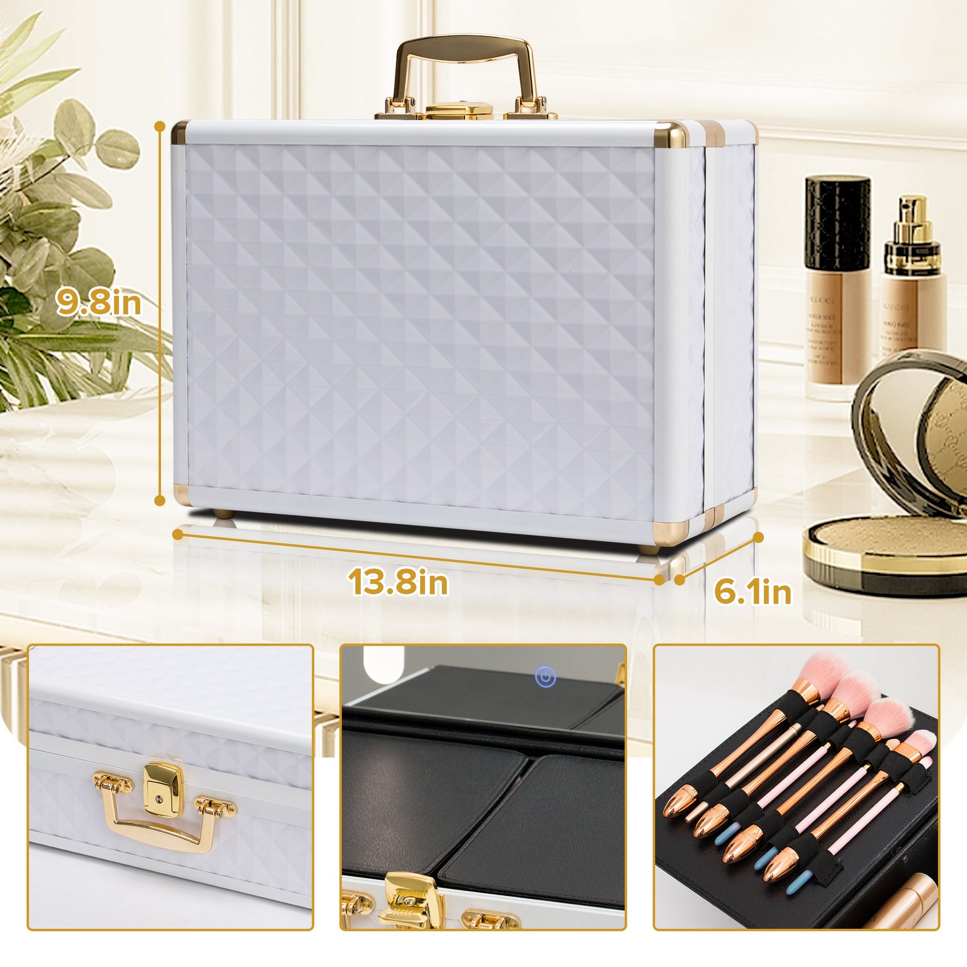 Portable Travel Makeup Case with LED Mirror, Lock, Dividers & Brush Holder - goosavvy.com