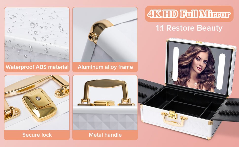 Portable Travel Makeup Case with LED Mirror, Lock, Dividers & Brush Holder - goosavvy.com
