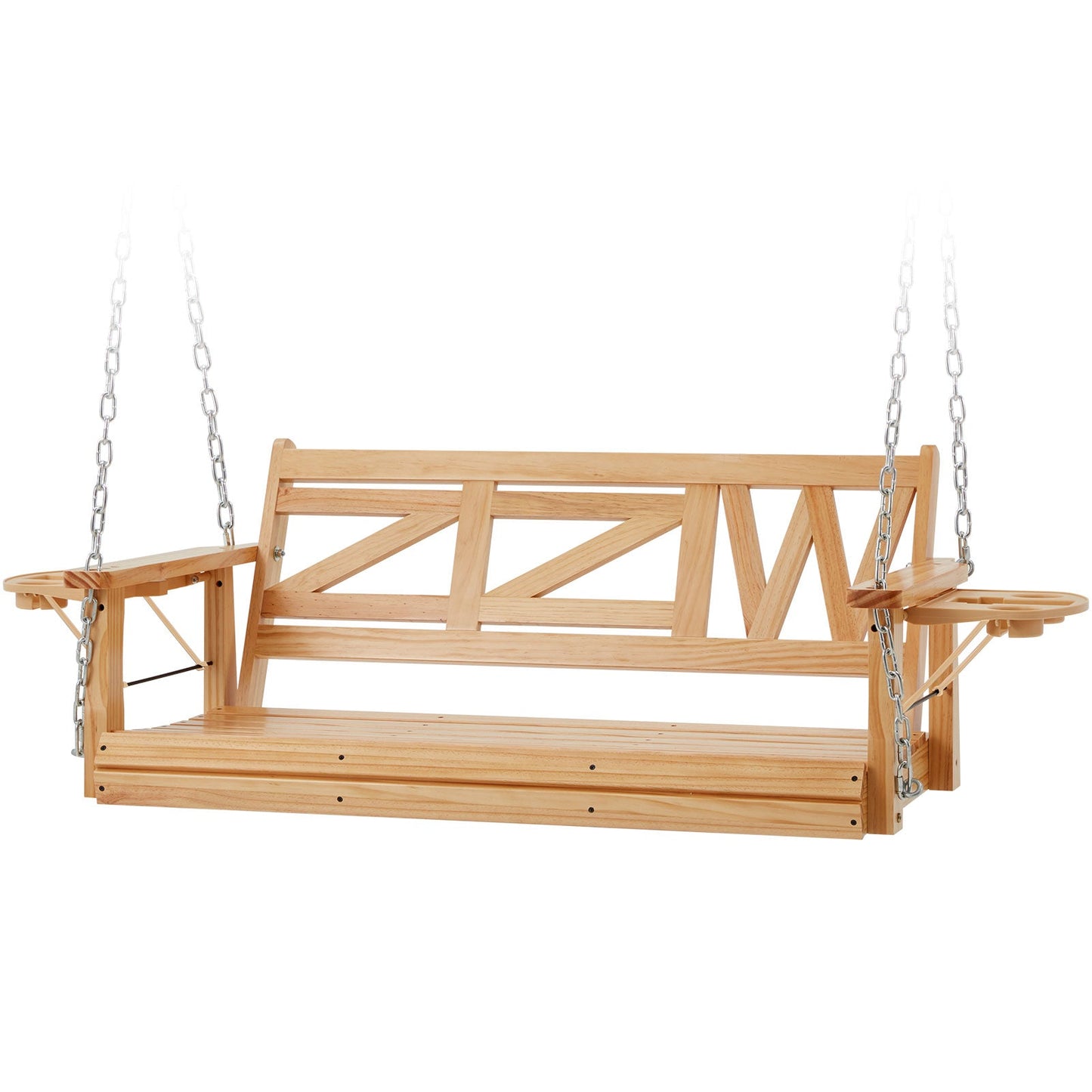 Premium 2 - Seat Wooden Porch Swing with Foldable Cupholder Trays | Weather - Resistant Pine Patio Bench for Garden, Deck & Balcony - goosavvy.com