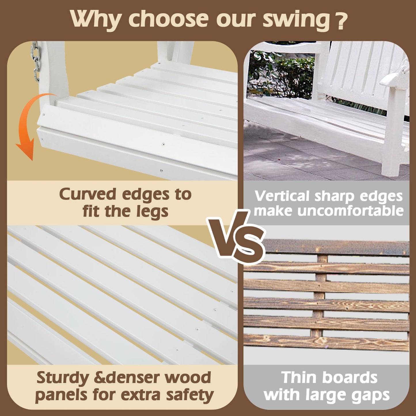 Premium 2 - Seat Wooden Porch Swing with Foldable Cupholder Trays | Weather - Resistant Pine Patio Bench for Garden, Deck & Balcony - goosavvy.com