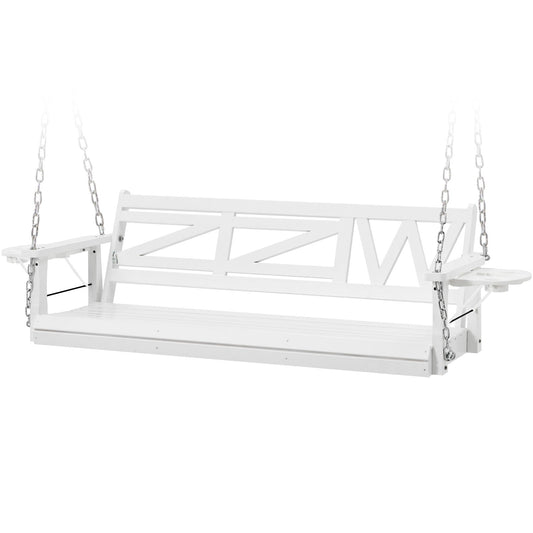 Premium 3 - Seat Wooden Porch Swing with Foldable Cupholders | Heavy - Duty, Weather - Resistant Patio Bench for Garden & Deck - goosavvy.com