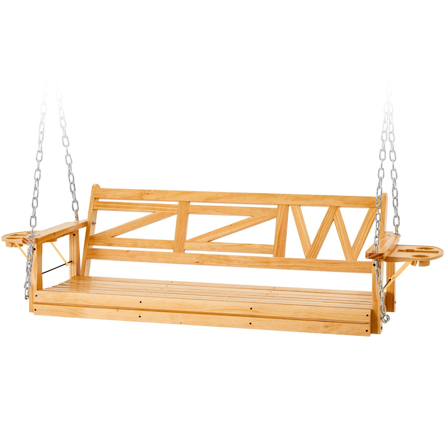 Premium 3 - Seat Wooden Porch Swing with Foldable Cupholders | Heavy - Duty, Weather - Resistant Patio Bench for Garden & Deck - goosavvy.com