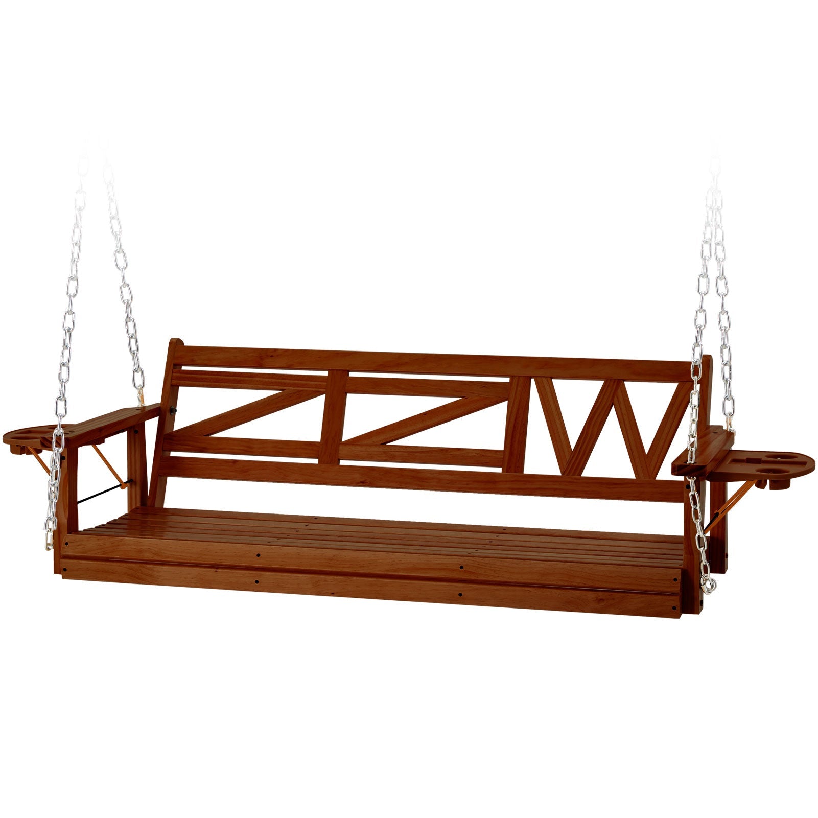 Premium 3 - Seat Wooden Porch Swing with Foldable Cupholders | Heavy - Duty, Weather - Resistant Patio Bench for Garden & Deck - goosavvy.com