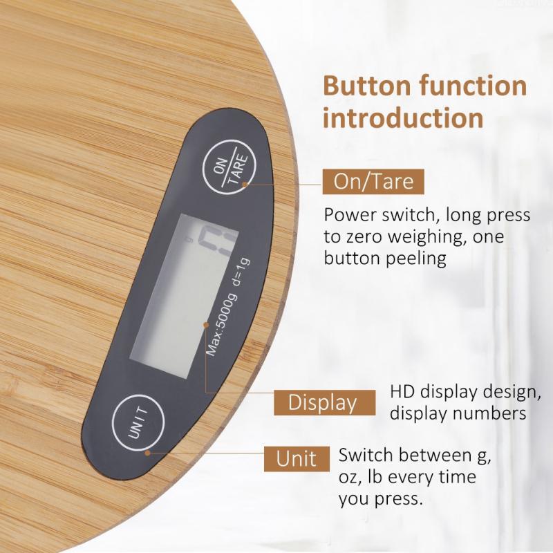 Round Bamboo Digital Kitchen Scale – 5 kg Capacity - goosavvy.com