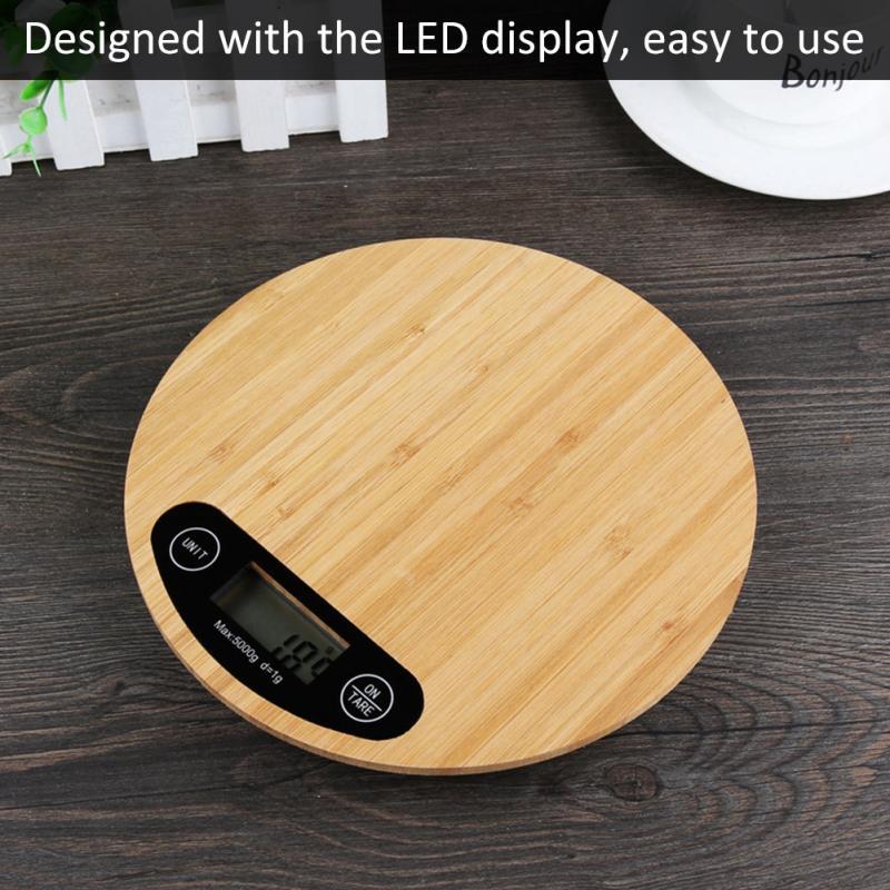Round Bamboo Digital Kitchen Scale – 5 kg Capacity - goosavvy.com