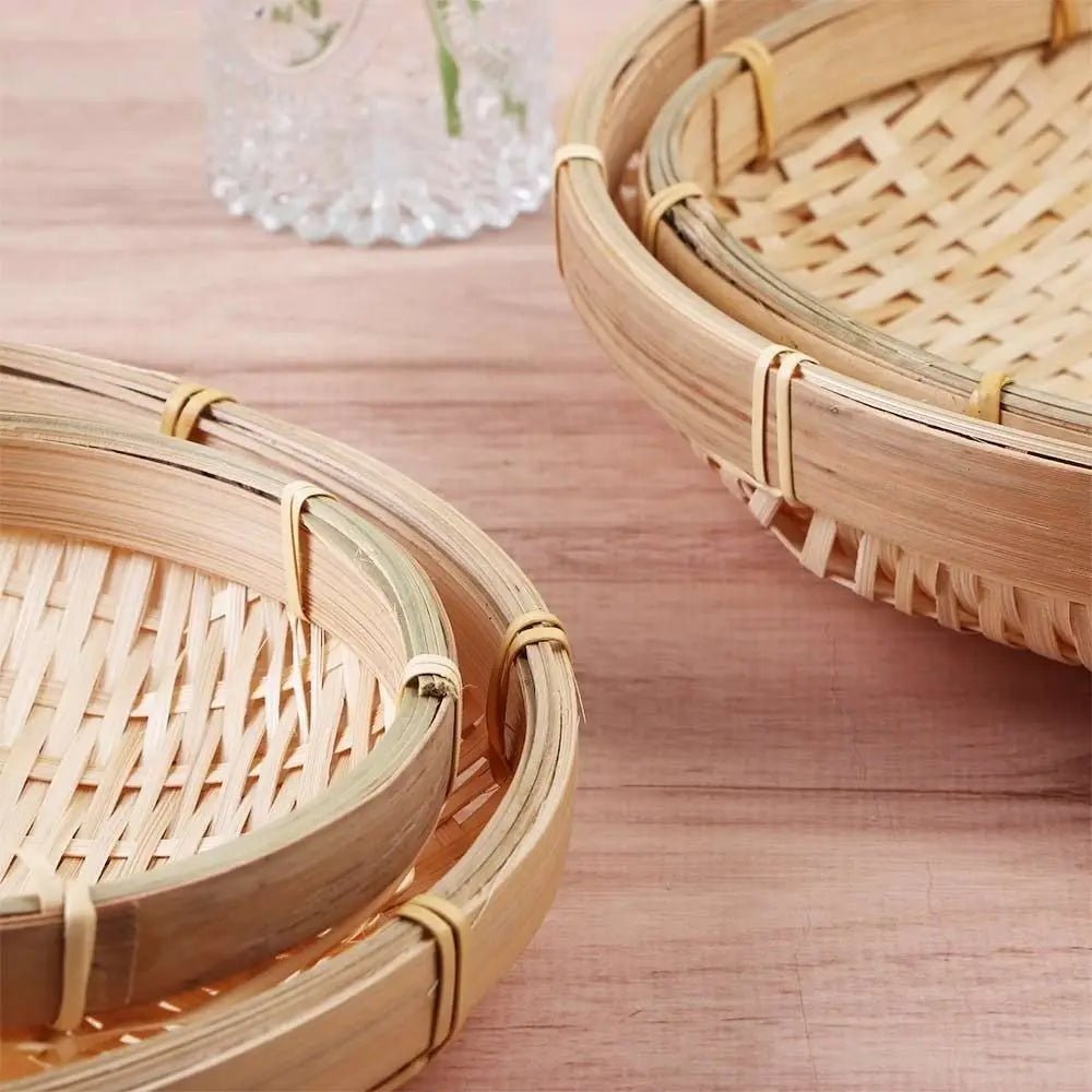 Round Woven Bamboo Decorative Tray - goosavvy.com