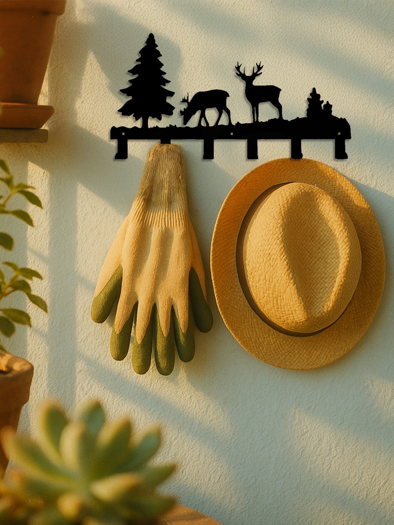 Rustic Metal Deer/Elk & Forest Wall Rack with 6 Hooks – Nature Themed Entryway Key & Coat Organizer (13.66 in.) - goosavvy.com