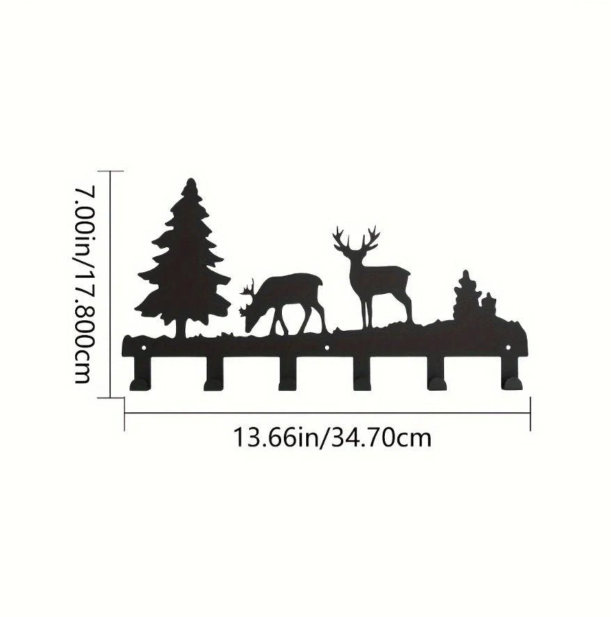 Rustic Metal Deer/Elk & Forest Wall Rack with 6 Hooks – Nature Themed Entryway Key & Coat Organizer (13.66 in.) - goosavvy.com