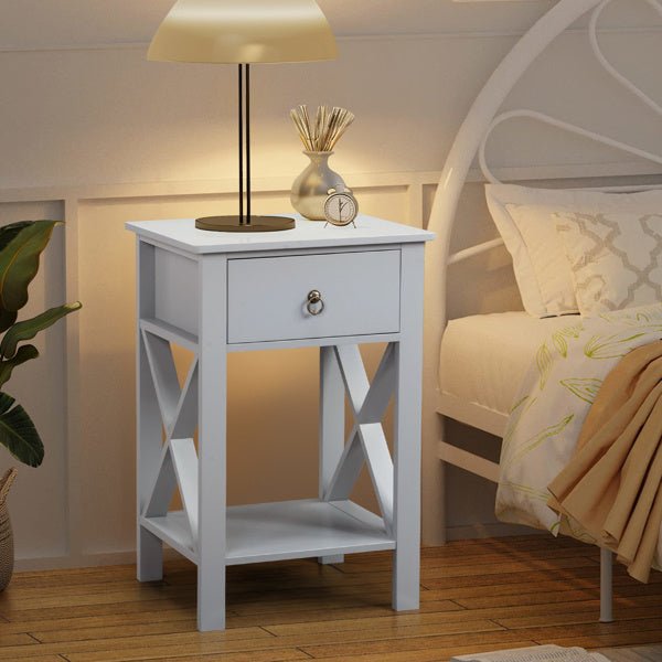 Set of 2 Gray Nightstands for Bedroom – Modern Bedside Tables with Drawer & Storage Shelf - goosavvy.com