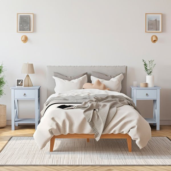 Set of 2 Gray Nightstands for Bedroom – Modern Bedside Tables with Drawer & Storage Shelf - goosavvy.com