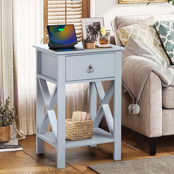 Set of 2 Gray Nightstands for Bedroom – Modern Bedside Tables with Drawer & Storage Shelf - goosavvy.com