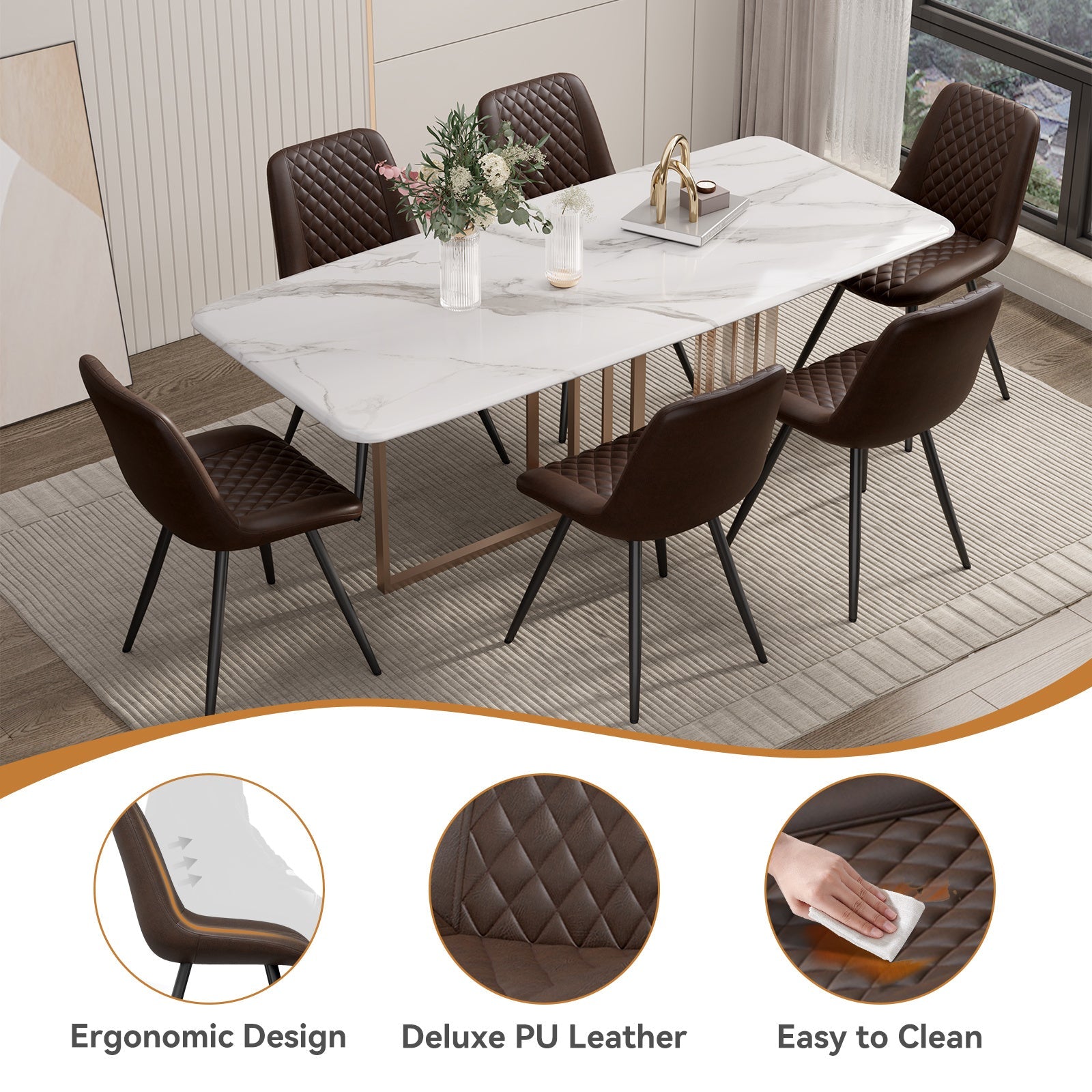 Set of 2 Modern PU Leather Dining Chairs with Metal Legs – Ergonomic & Upholstered Kitchen Chairs for Dining Room or Office - goosavvy.com