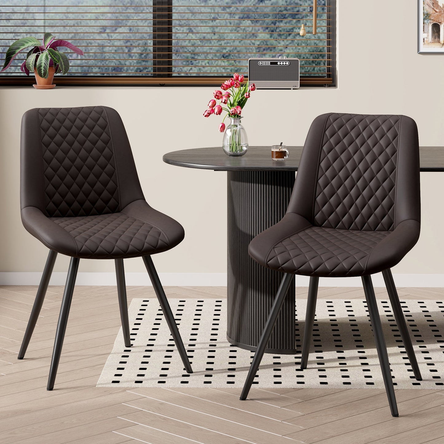 Set of 2 Modern PU Leather Dining Chairs with Metal Legs – Ergonomic & Upholstered Kitchen Chairs for Dining Room or Office - goosavvy.com