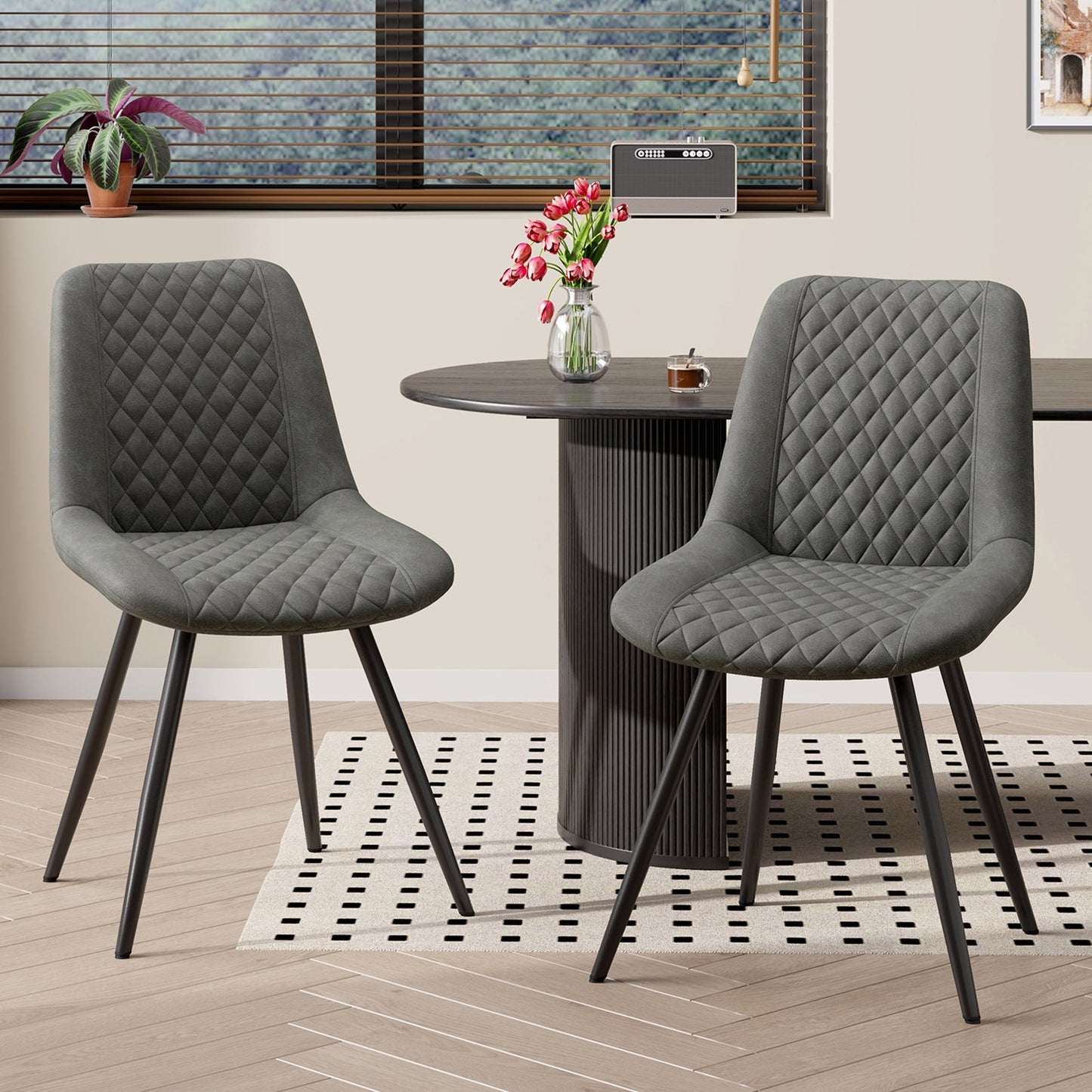 Set of 2 Modern PU Leather Dining Chairs with Metal Legs – Ergonomic & Upholstered Kitchen Chairs for Dining Room or Office - goosavvy.com