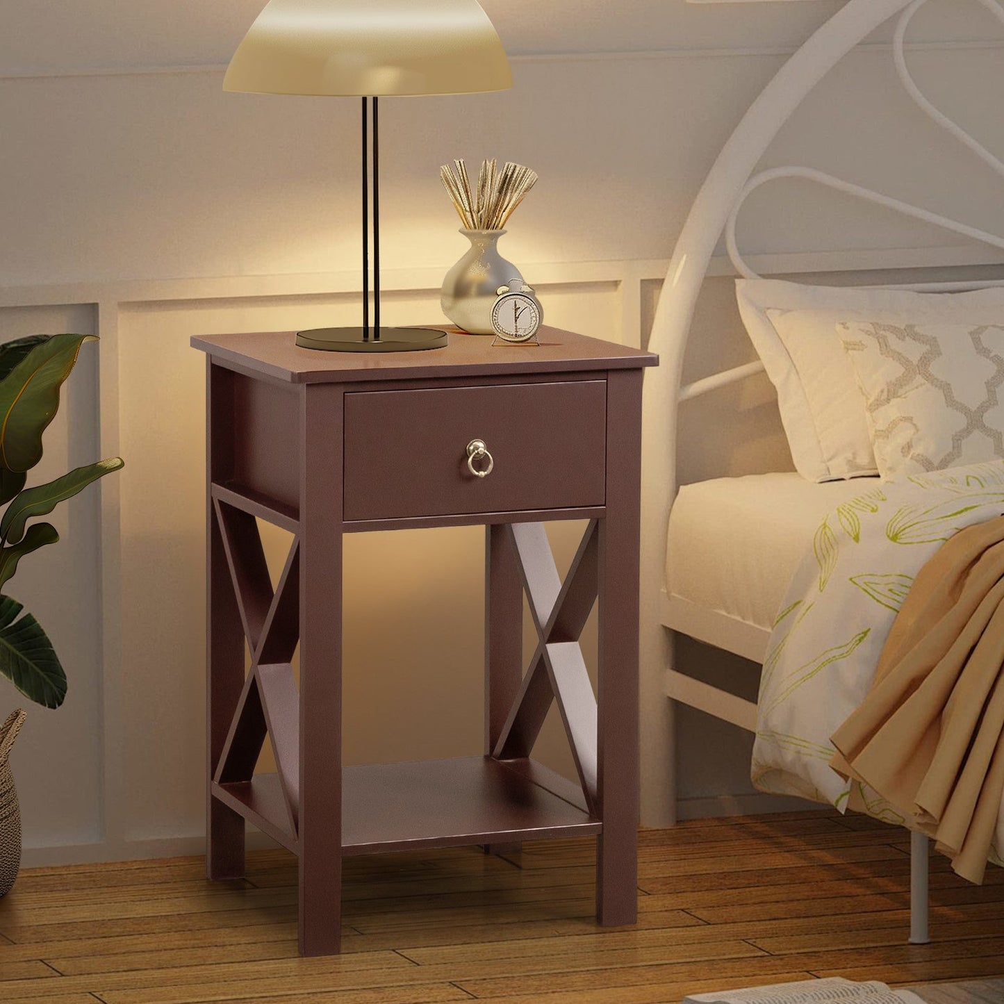 Set of 2 Rustic Brown Nightstands with Drawer & Shelf – Bedside End Tables - goosavvy.com
