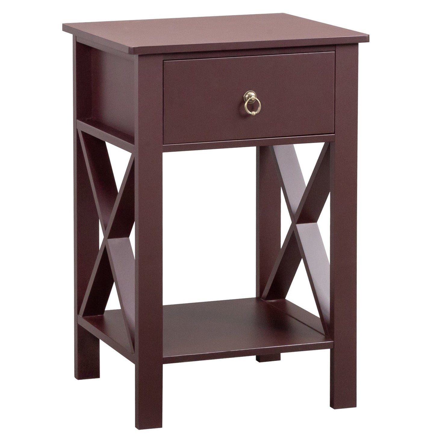 Set of 2 Rustic Brown Nightstands with Drawer & Shelf – Bedside End Tables - goosavvy.com