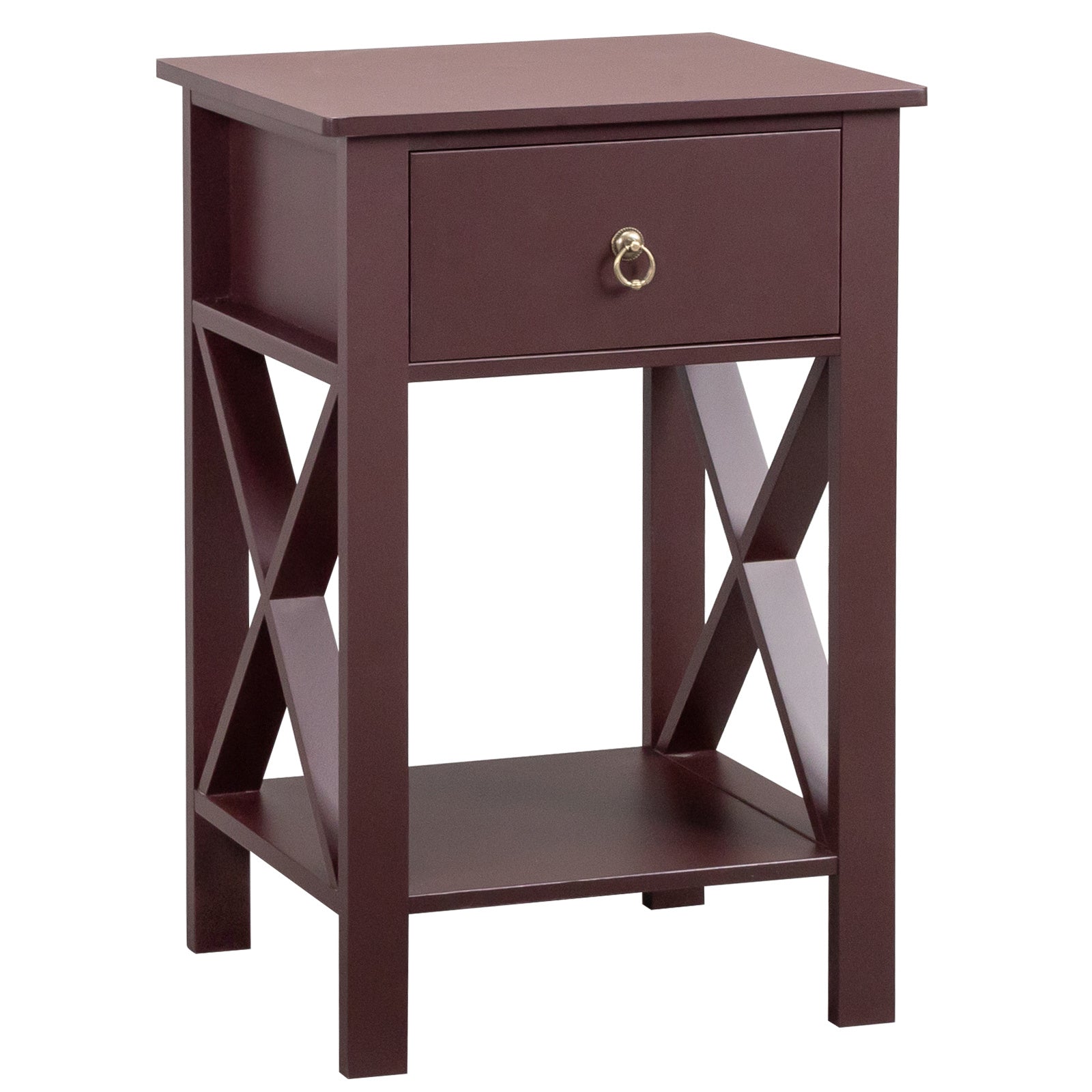 Set of 2 Rustic Brown Nightstands with Drawer & Shelf – Bedside End Tables - goosavvy.com