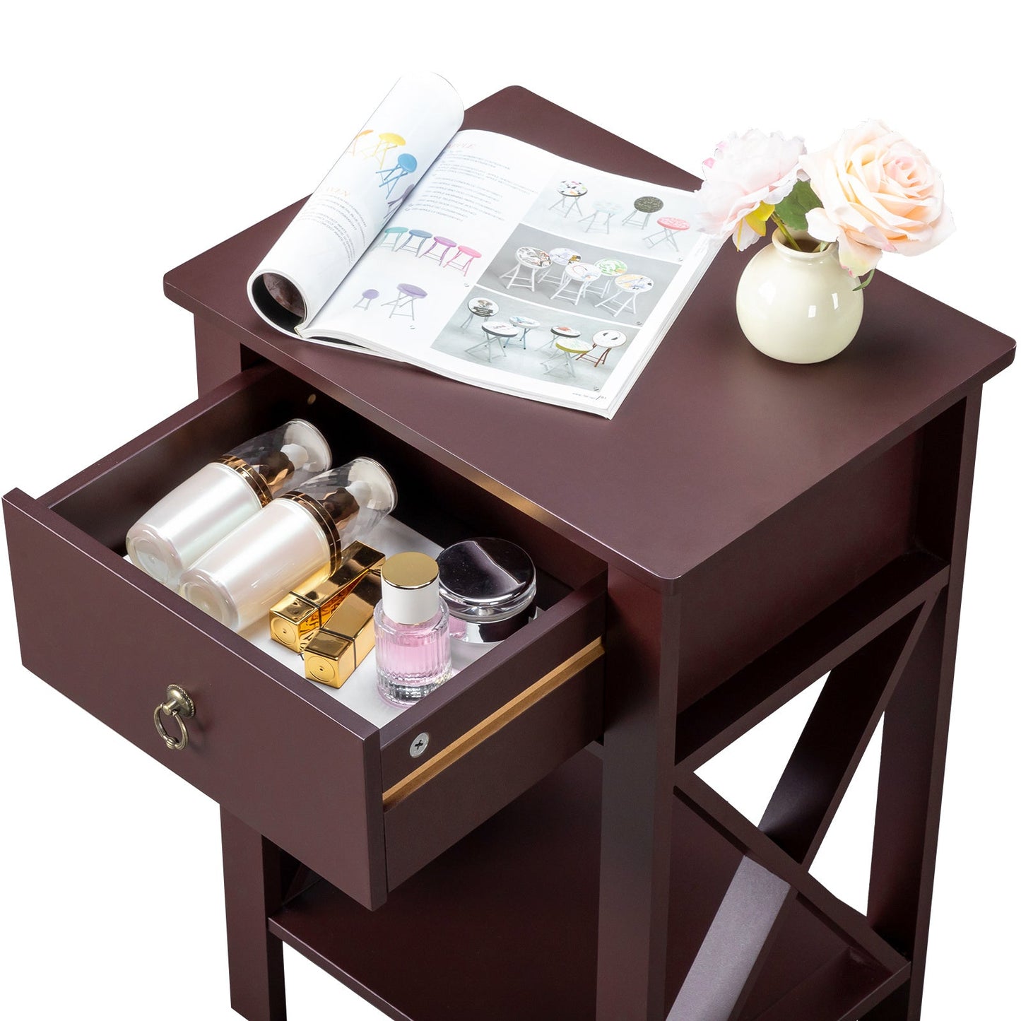 Set of 2 Rustic Brown Nightstands with Drawer & Shelf – Bedside End Tables - goosavvy.com