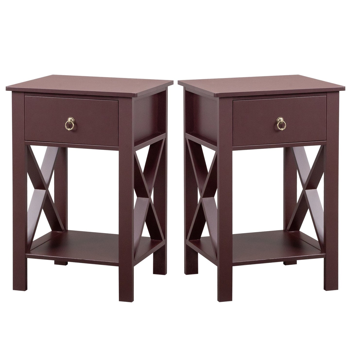 Set of 2 Rustic Brown Nightstands with Drawer & Shelf – Bedside End Tables - goosavvy.com