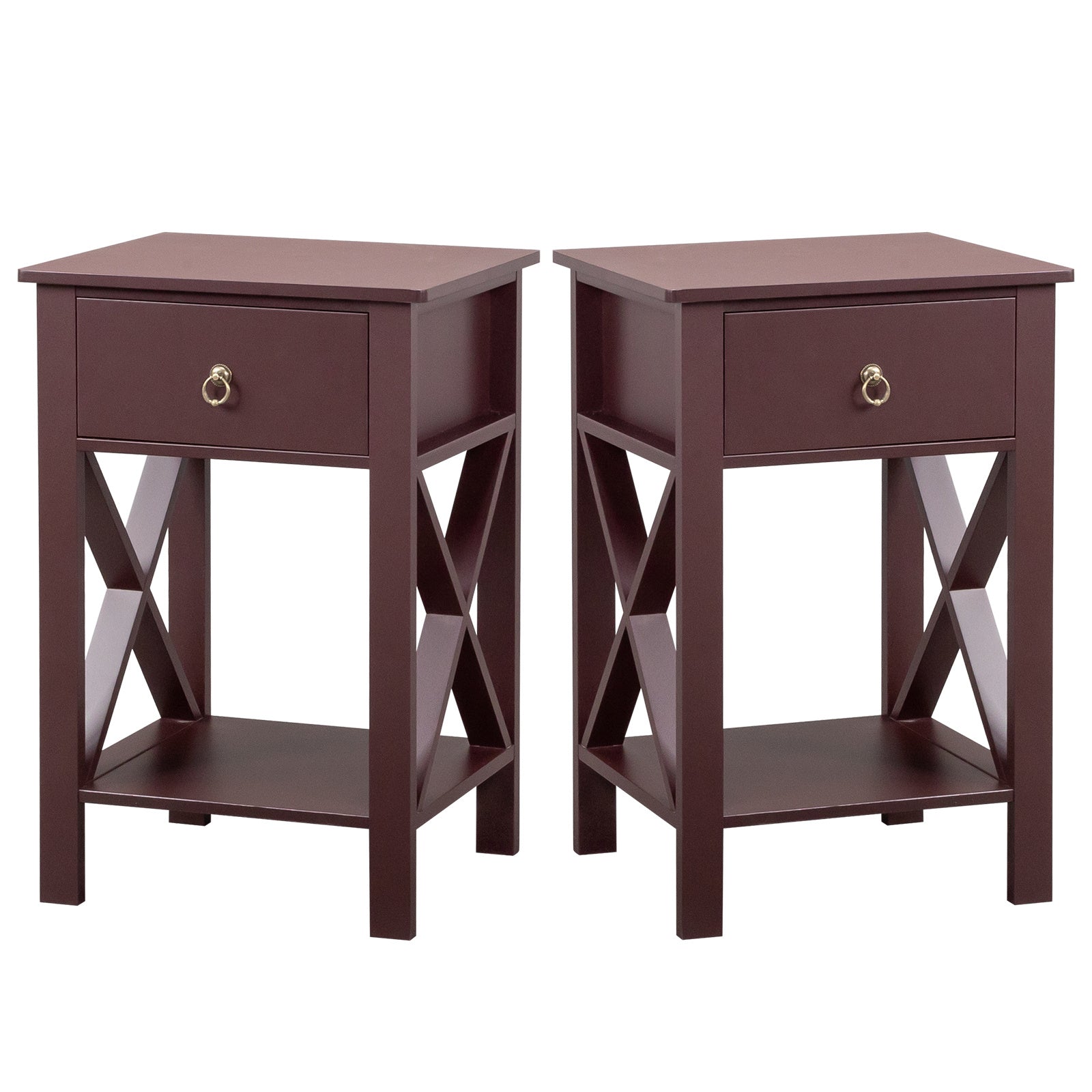 Set of 2 Rustic Brown Nightstands with Drawer & Shelf – Bedside End Tables - goosavvy.com