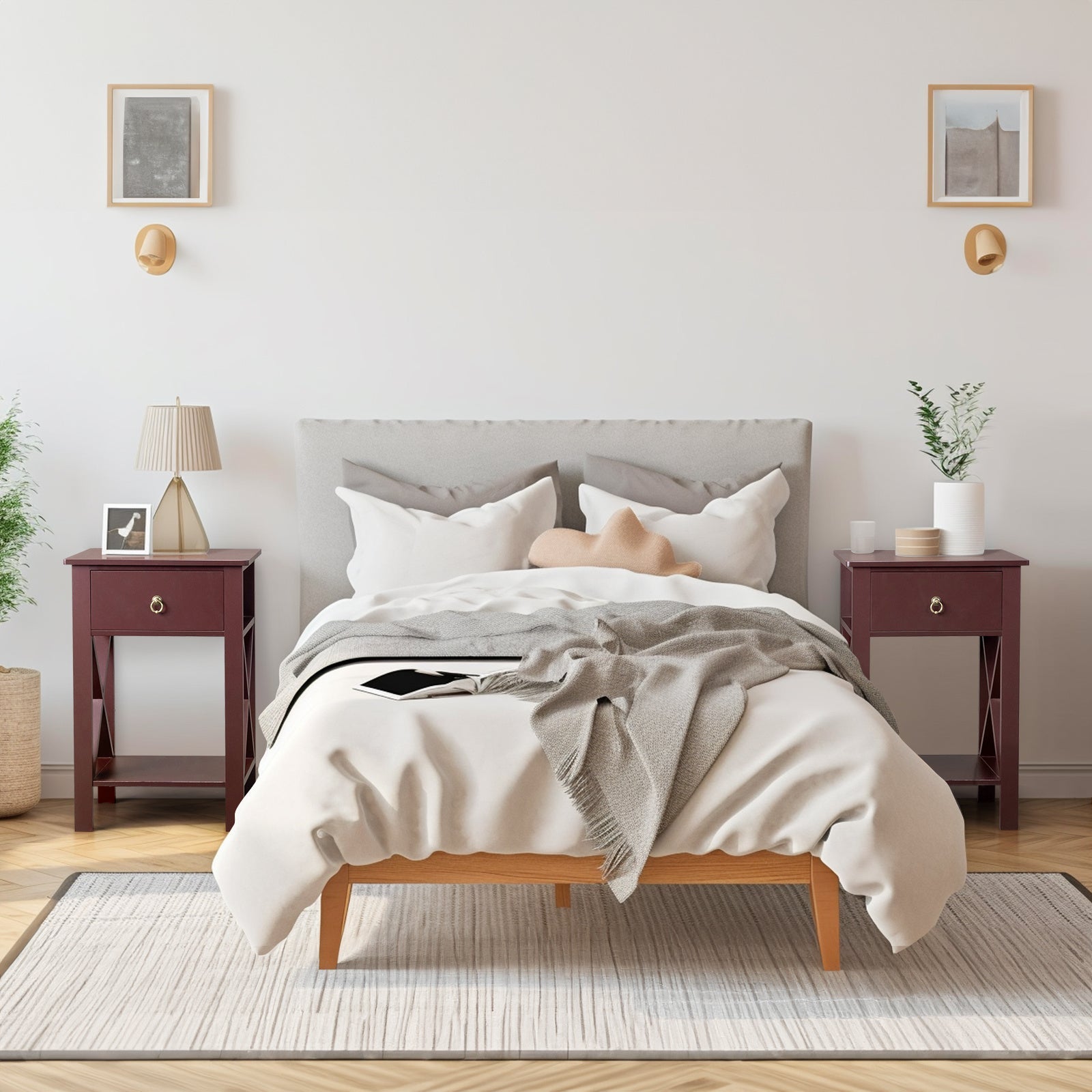 Set of 2 Rustic Brown Nightstands with Drawer & Shelf – Bedside End Tables - goosavvy.com