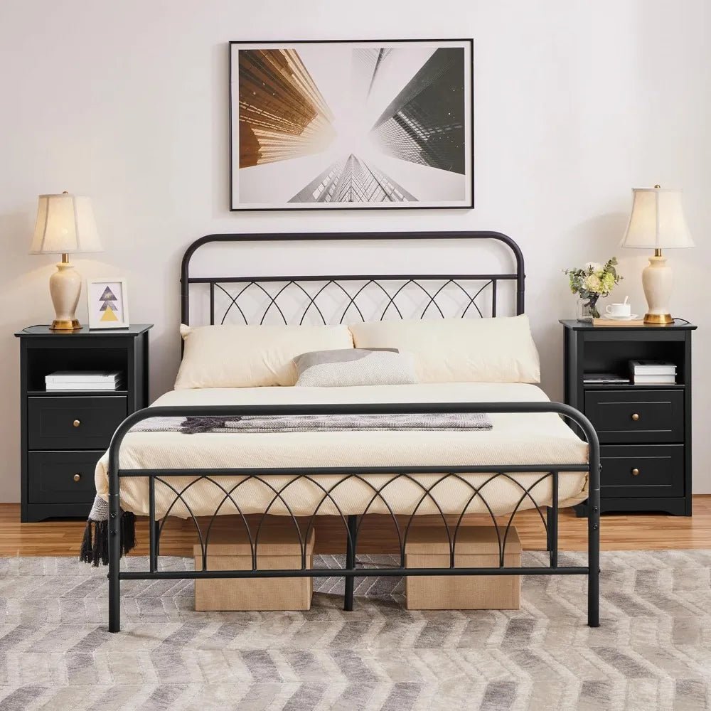 Set of 2 Wooden Nightstands with 2 Storage Drawers & Open Shelf, Modern Bedside Tables for Bedroom, Living Room – Black - goosavvy.com