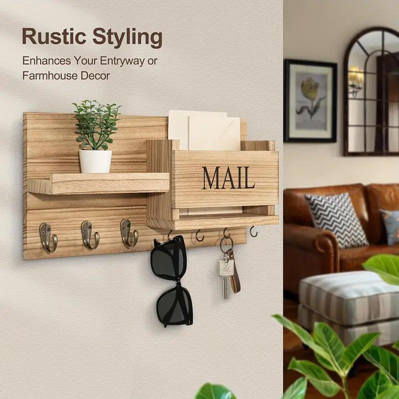 Simple Farmhouse Style Floating Shelf - Wooden Wall Rack for Mail Storage, Keychains, and Entryway Decor - goosavvy.com