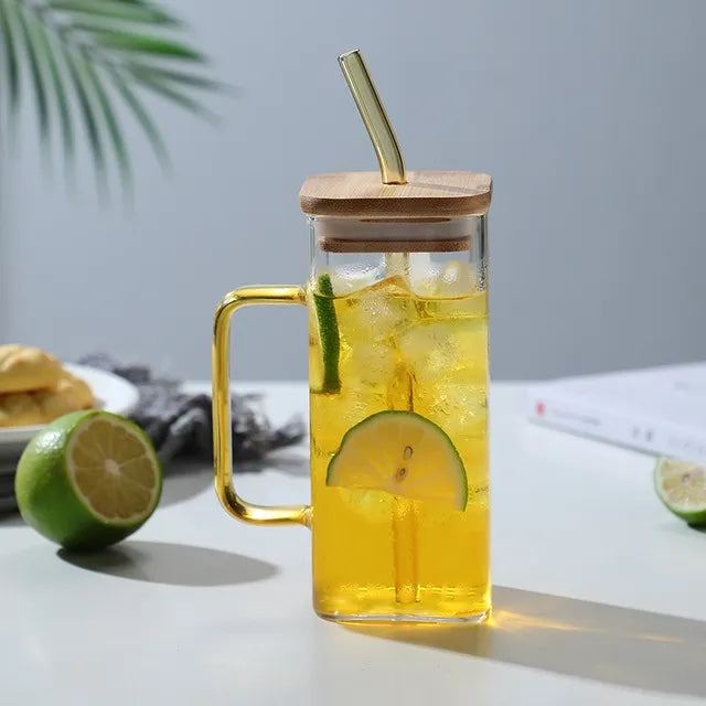 Square Glass Mug With Lid and Straw | 400ml | 13.5oz | Microwave Safe - goosavvy.com