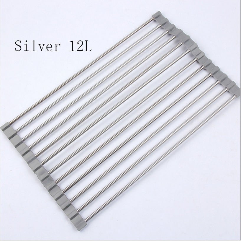 Stainless Steel Roll - Up Kitchen Sink Rack, Foldable Dish Drying Mat, Over The Sink Dish Storage - goosavvy.com