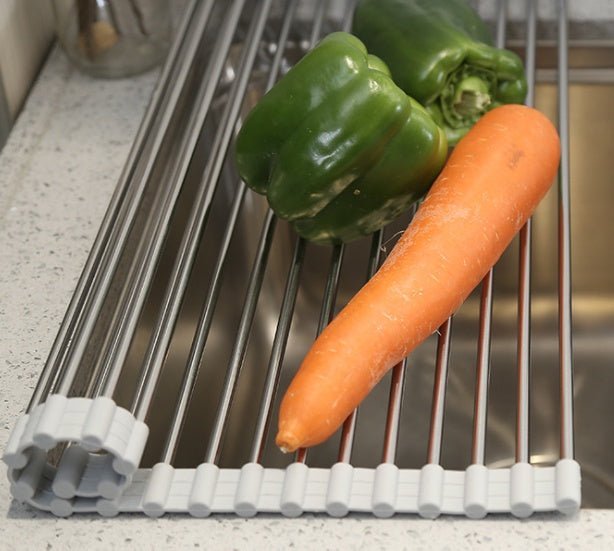 Stainless Steel Roll - Up Kitchen Sink Rack, Foldable Dish Drying Mat, Over The Sink Dish Storage - goosavvy.com
