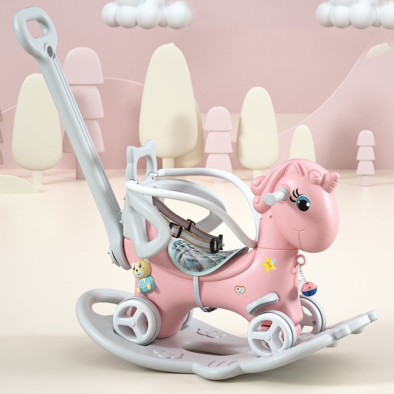 Toddler Rocking Horse & Balance Bike, 4 - in - 1 Ride - On Unicorn Toy for 1 - 3 Year Olds, Pink - goosavvy.com