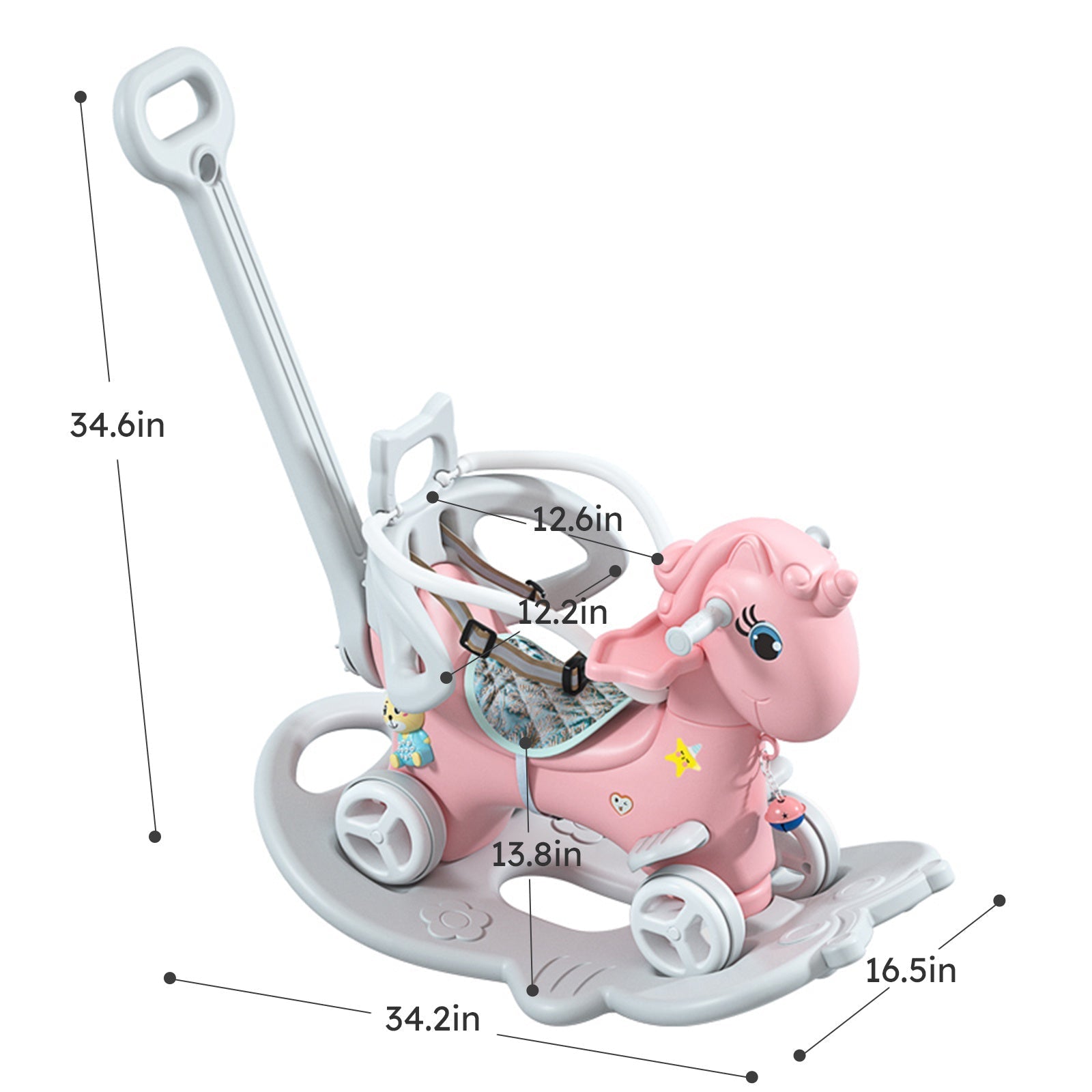 Toddler Rocking Horse & Balance Bike, 4 - in - 1 Ride - On Unicorn Toy for 1 - 3 Year Olds, Pink - goosavvy.com