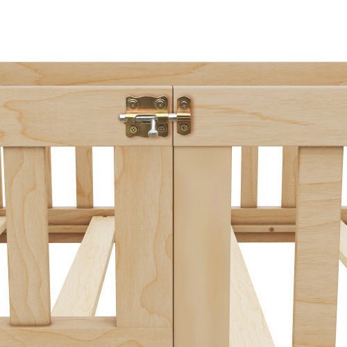 Twin Size Kids Floor Bed with Safety Guardrails & Door, Low - Profile Design, Natural Wood Color - goosavvy.com