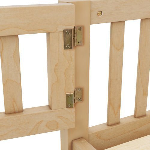 Twin Size Kids Floor Bed with Safety Guardrails & Door, Low - Profile Design, Natural Wood Color - goosavvy.com
