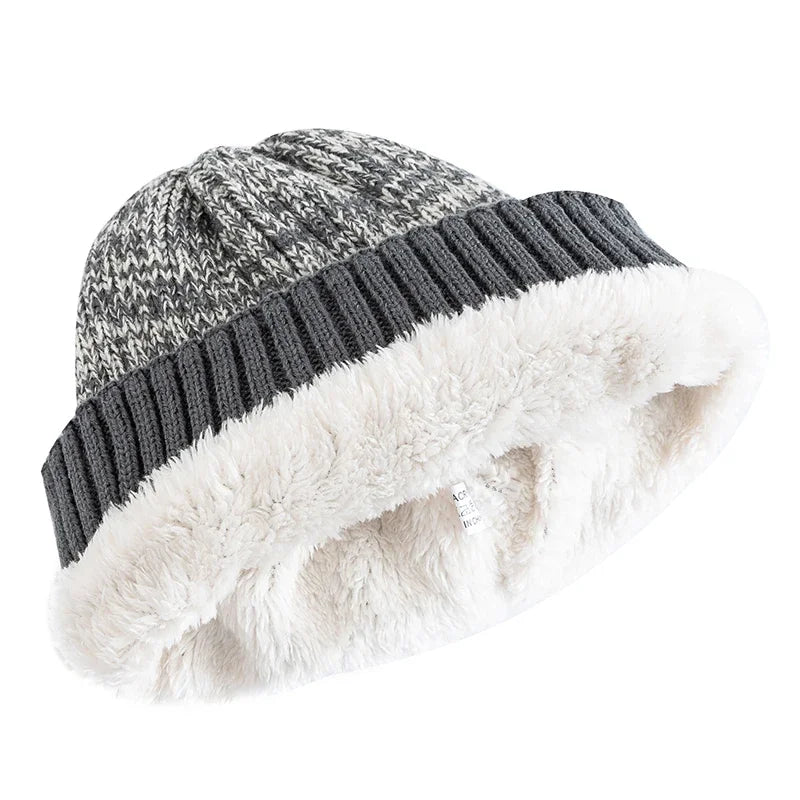 Unisex Two - Tone Thermal Beanie Hat | Knitted Winter Cap with Plush Faux - Fur Lining | Cozy & Fashionable Ski Skull Cap - goosavvy.com
