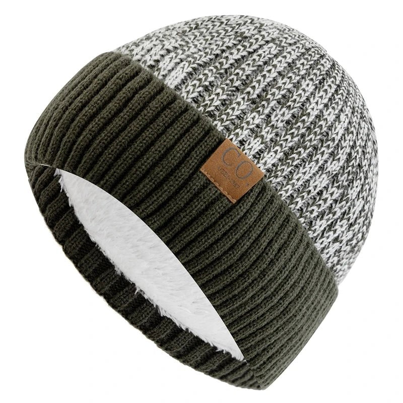 Unisex Two - Tone Thermal Beanie Hat | Knitted Winter Cap with Plush Faux - Fur Lining | Cozy & Fashionable Ski Skull Cap - goosavvy.com