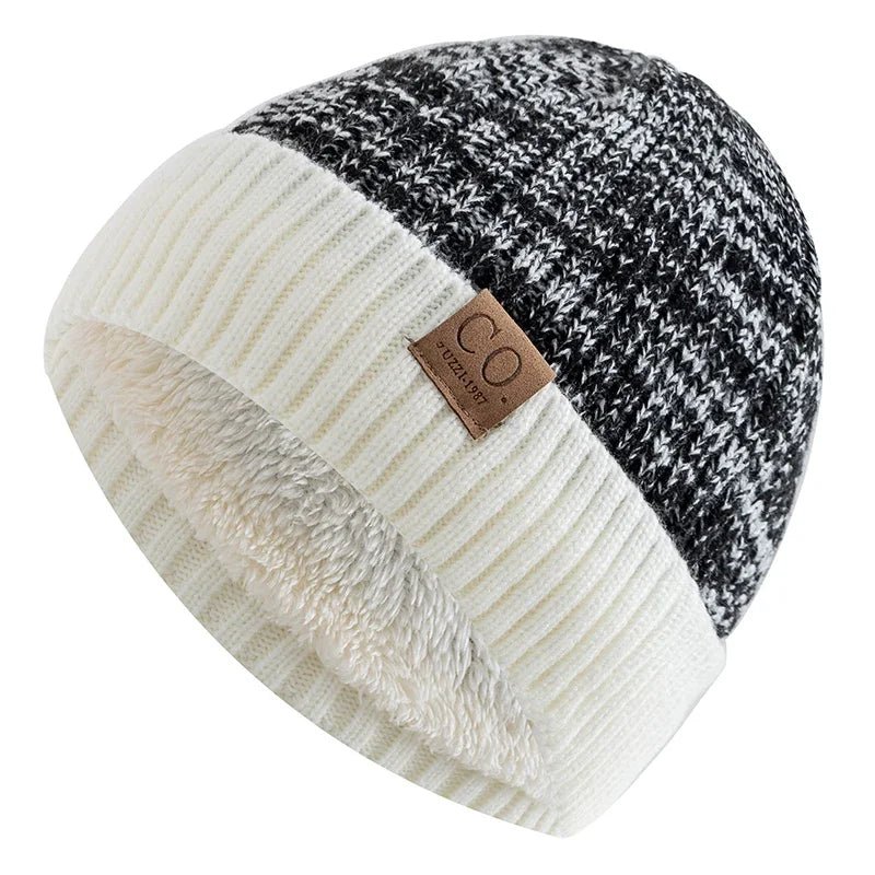Unisex Two - Tone Thermal Beanie Hat | Knitted Winter Cap with Plush Faux - Fur Lining | Cozy & Fashionable Ski Skull Cap - goosavvy.com