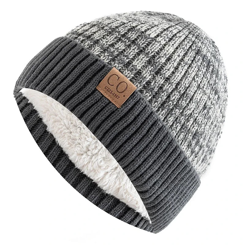 Unisex Two - Tone Thermal Beanie Hat | Knitted Winter Cap with Plush Faux - Fur Lining | Cozy & Fashionable Ski Skull Cap - goosavvy.com